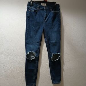 Free People Dark Blue Distressed Skinny Jeans